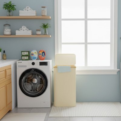 Panier linge sur roulette beige