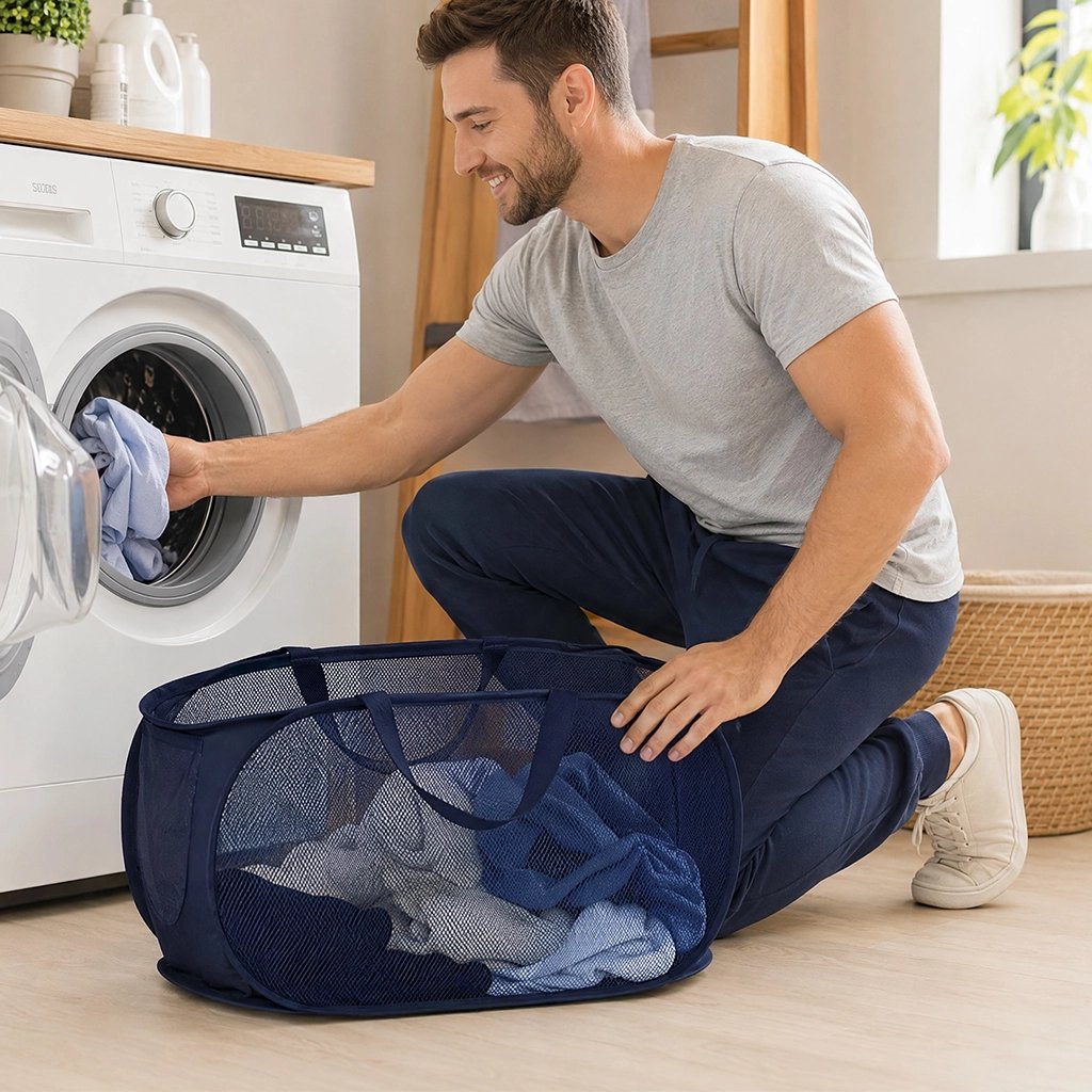 Panier à linge pliable bleu