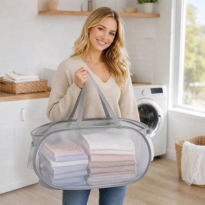Panier à linge pliable gris anses robustes
