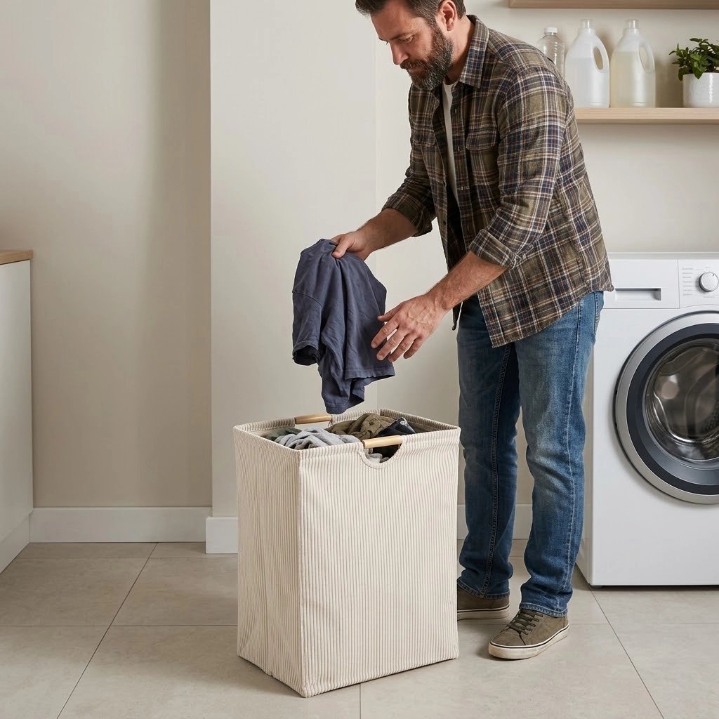 Panier à linge sale beige poignées robustes