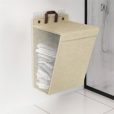 Panier linge pliable beige suspendu