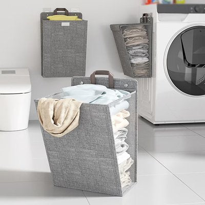 Panier linge pliable gris pratique