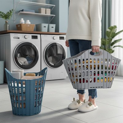 Panier linge pliable gris pratique