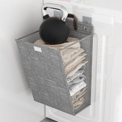 Panier linge pliable gris suspendu