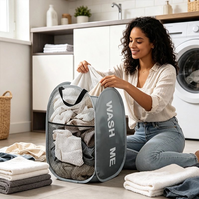 Panier linge pliable gris