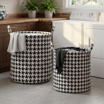 Panier linge pliable pied-de-poule