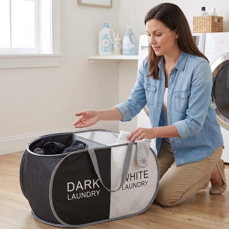 Panier linge pliable noir & blanc