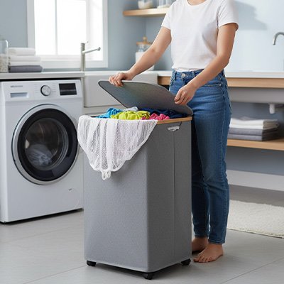 Panier linge sur roulette gris