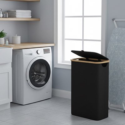 Panier linge sur roulette noir